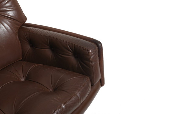 Image 1 of Danish Brown Leather Swivel Chair, 1960s