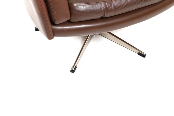 Image 1 of Danish Brown Leather Swivel Chair, 1960s