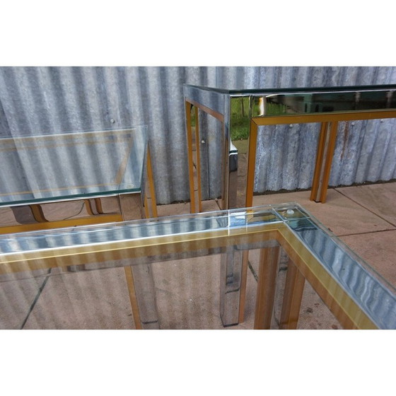 Image 1 of Set of 3 vintage chrome and gold metal coffee tables, 1970