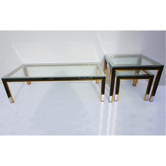 Image 1 of Set of 3 vintage chrome and gold metal coffee tables, 1970