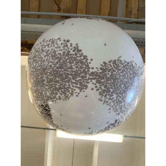 Image 1 of Contemporary Milky-White Sphere In Murano Style Glass With Brown And Beige Murrine