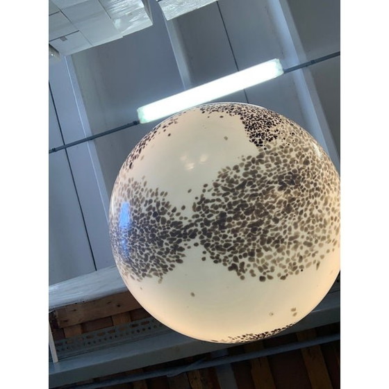 Image 1 of Contemporary Milky-White Sphere In Murano Style Glass With Brown And Beige Murrine