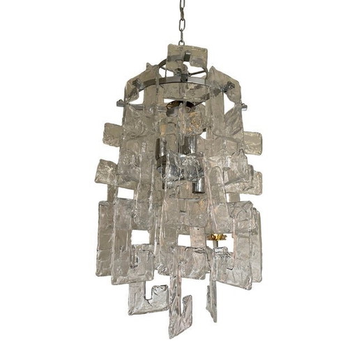 21St Century Transparent And Silver Chandelier In Murano Glass