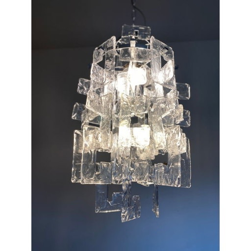 21St Century Transparent And Silver Chandelier In Murano Glass