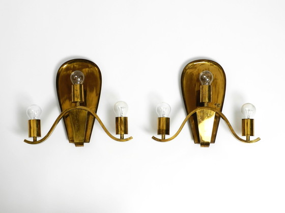 Image 1 of Pair Of Large Heavy Mid Century Brass Wall Lights From A German Church