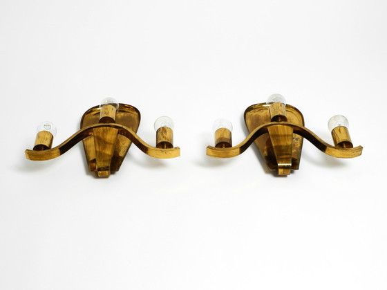 Image 1 of Pair Of Large Heavy Mid Century Brass Wall Lights From A German Church