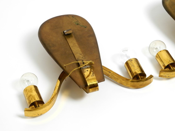 Image 1 of Pair Of Large Heavy Mid Century Brass Wall Lights From A German Church