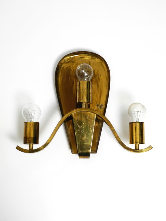 Image 1 of Pair Of Large Heavy Mid Century Brass Wall Lights From A German Church