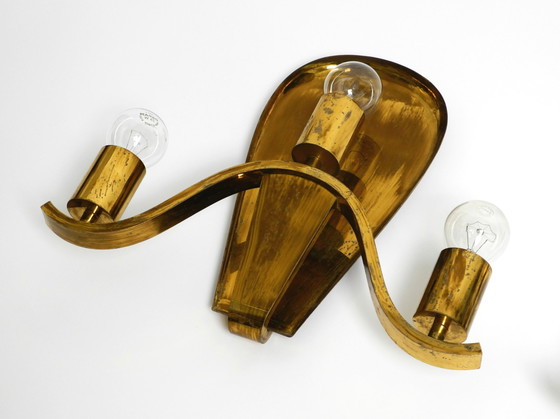 Image 1 of Pair Of Large Heavy Mid Century Brass Wall Lights From A German Church