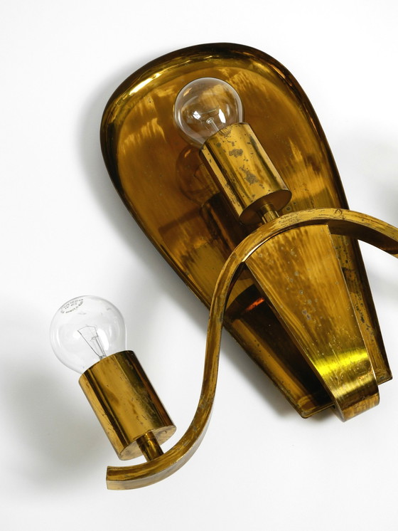 Image 1 of Pair Of Large Heavy Mid Century Brass Wall Lights From A German Church