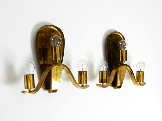 Image 1 of Pair Of Large Heavy Mid Century Brass Wall Lights From A German Church