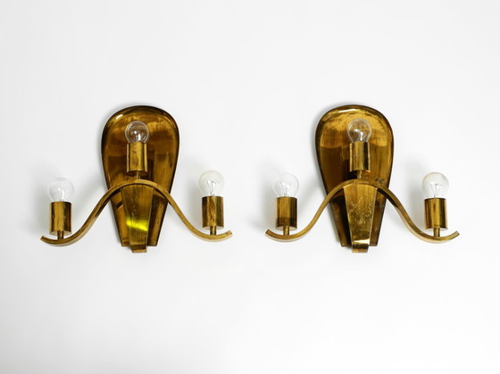 Image 1 of Pair Of Large Heavy Mid Century Brass Wall Lights From A German Church