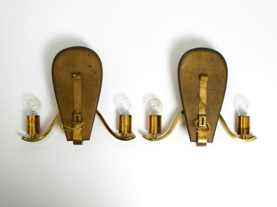 Image 1 of Pair Of Large Heavy Mid Century Brass Wall Lights From A German Church