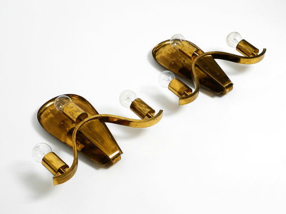 Image 1 of Pair Of Large Heavy Mid Century Brass Wall Lights From A German Church