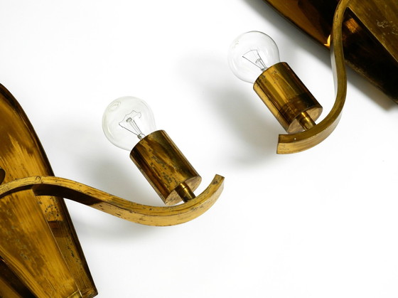 Image 1 of Pair Of Large Heavy Mid Century Brass Wall Lights From A German Church