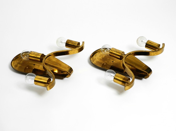 Image 1 of Pair Of Large Heavy Mid Century Brass Wall Lights From A German Church