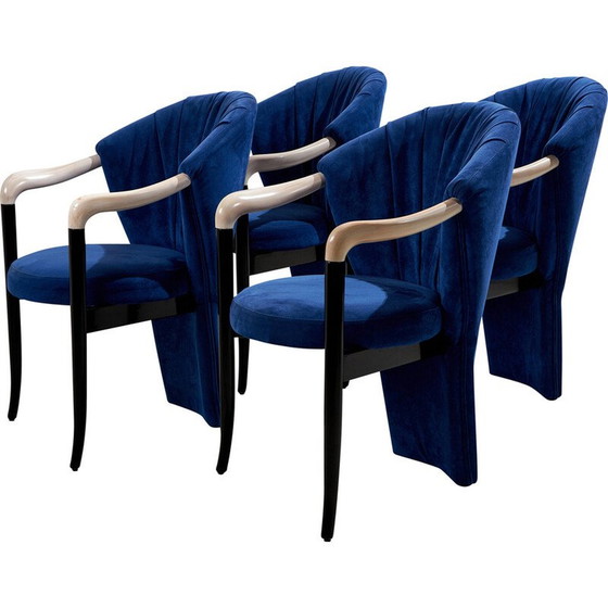 Image 1 of Set of 4 vintage dining chairs in wood and velvet by Pietro Costantini, Italy 1980