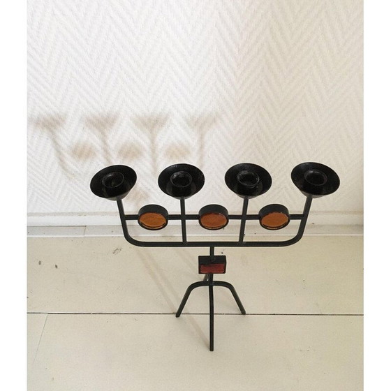 Image 1 of Portacandele vintage in metallo e vetro di Erik Hoglund, 1960