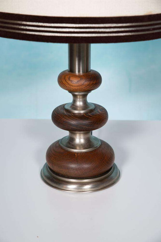 Image 1 of Lampe de table bohème des années 1960, lampadaire en bois de l'ère spatiale