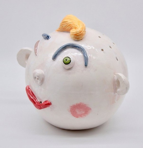 Image 1 of Vase Artisanal Contemporain - Sculpture Bucolique - Pique-Fleurs Head - Enamel - Max Modolo - 2021