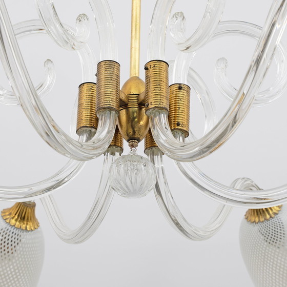 Image 1 of Ercole Barovier Art Dèco Italian Murano Glass And Brass Chandelier, 1935S