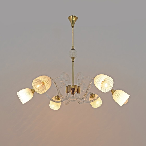 Image 1 of Ercole Barovier Art Dèco Italian Murano Glass And Brass Chandelier, 1935S