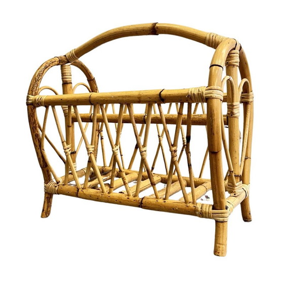 Image 1 of Vintage rattan and wicker newspaper rack, Denmark 1970