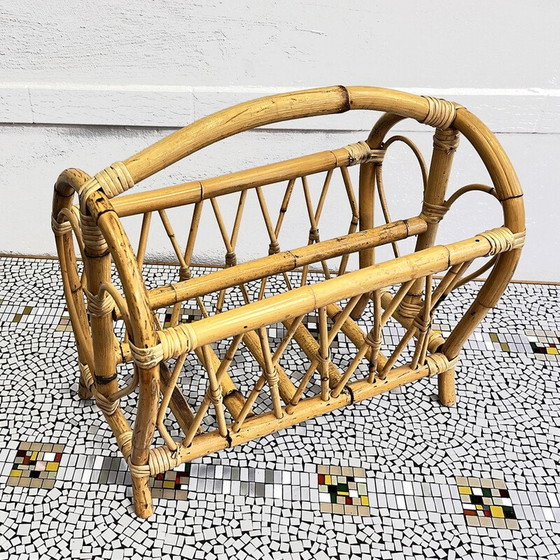 Image 1 of Vintage rattan and wicker newspaper rack, Denmark 1970