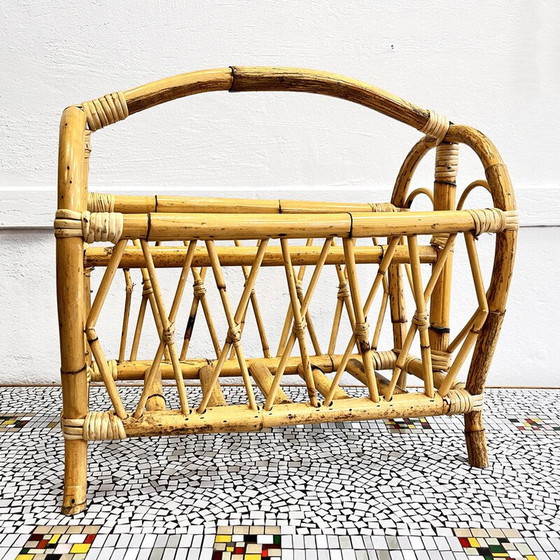 Image 1 of Vintage rattan and wicker newspaper rack, Denmark 1970