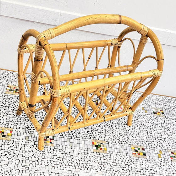 Image 1 of Vintage rattan and wicker newspaper rack, Denmark 1970