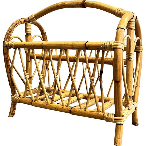 Image 1 of Vintage rattan and wicker newspaper rack, Denmark 1970