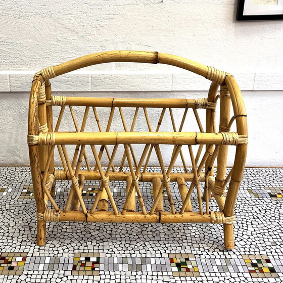 Image 1 of Vintage rattan and wicker newspaper rack, Denmark 1970