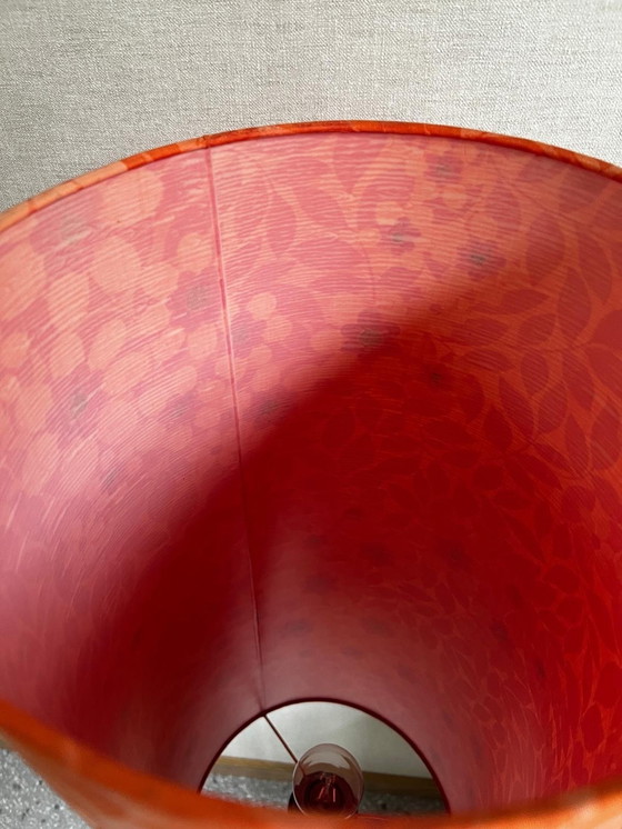 Image 1 of Lámpara de pie de los años setenta con base de tulipán y pantalla naranja con flores