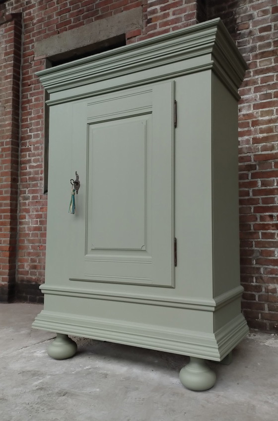 Image 1 of Pantry Storage Cupboard Bread Cupboard Oak Restyled Green