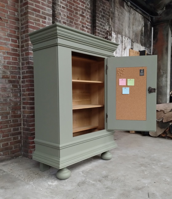 Image 1 of Pantry Storage Cupboard Bread Cupboard Oak Restyled Green