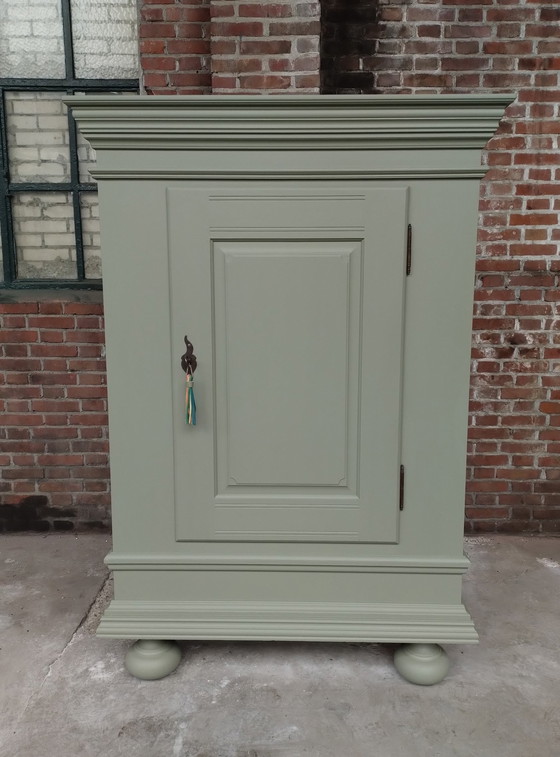 Image 1 of Pantry Storage Cupboard Bread Cupboard Oak Restyled Green