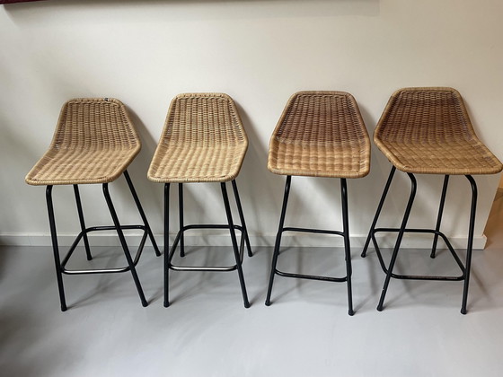 Image 1 of 4x Vintage rattan bar stools