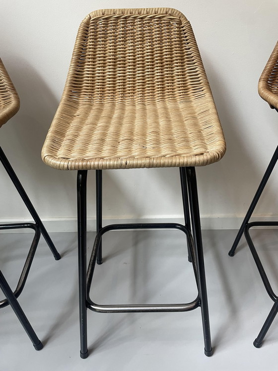 Image 1 of 4x Vintage rattan bar stools