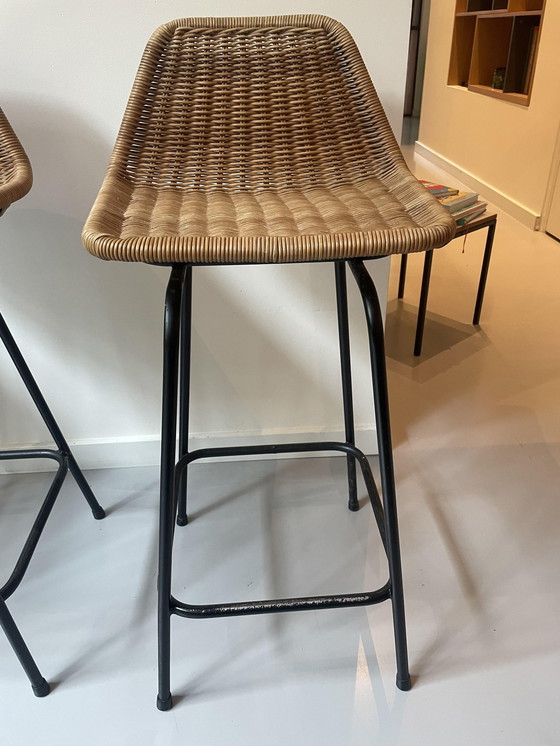 Image 1 of 4x Vintage rattan bar stools