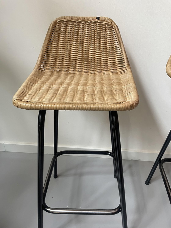 Image 1 of 4x Vintage rattan bar stools