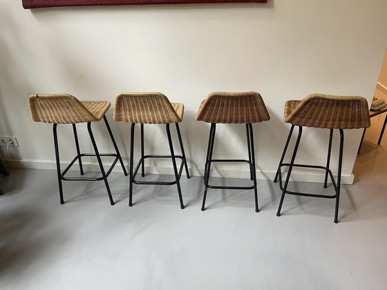 Image 1 of 4x Vintage rattan bar stools