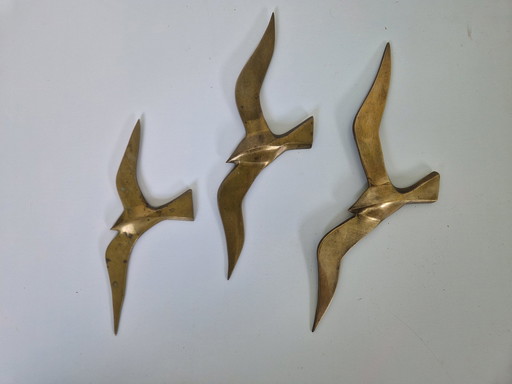 Mid-Century Brass Seagull Wall Decorations, 1960S, Set Of 3