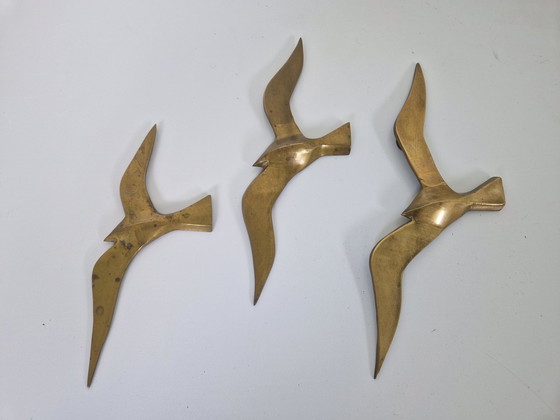 Image 1 of Mid-Century Brass Seagull Wall Decorations, 1960S, Set Of 3