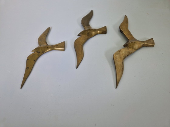 Image 1 of Mid-Century Brass Seagull Wall Decorations, 1960S, Set Of 3