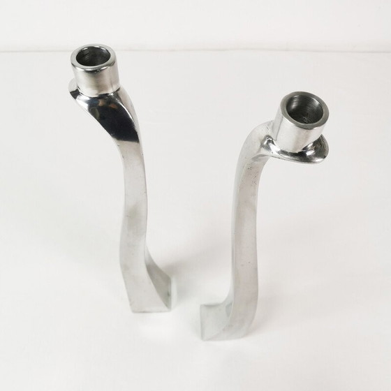 Image 1 of Pair of vintage rose petal candlestick in Murano glass and brass, Italy