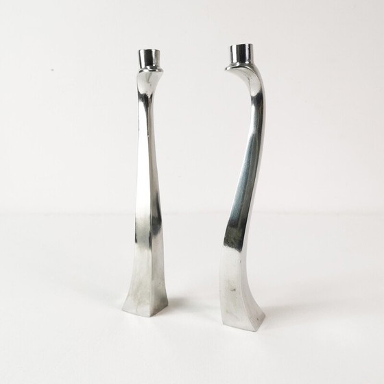 Image 1 of Pair of vintage rose petal candlestick in Murano glass and brass, Italy