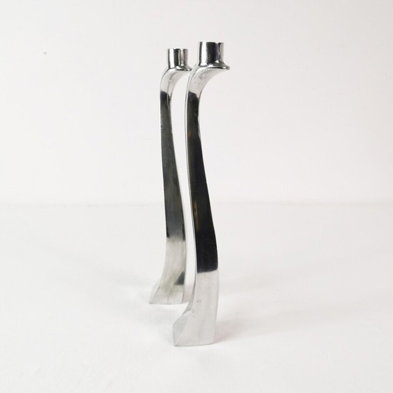 Image 1 of Pair of vintage rose petal candlestick in Murano glass and brass, Italy