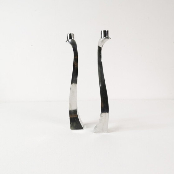 Image 1 of Pair of vintage rose petal candlestick in Murano glass and brass, Italy