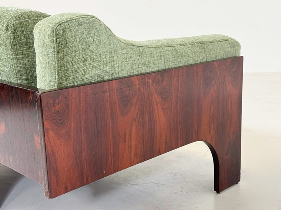 Image 1 of Mid-Century Two Seater Sofa Oriolo By Claudio Salocchi For Sormani Wood And Green Fabric - Italy 1960S