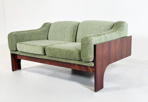 Mid-Century Two Seater Sofa Oriolo By Claudio Salocchi For Sormani Wood And Green Fabric - Italy 1960S